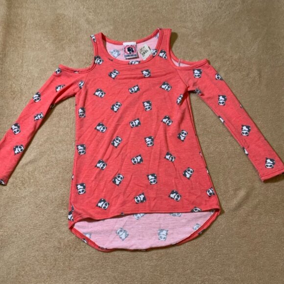 Dreamgirl Sz 7/8 Peach Cold Shoulder Hi-low Long Sleeve‎ Round Neck Panda (E) - Picture 1 of 8